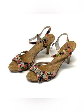 Fioni Floral Camo Strappy Cork Wedge Sandals Size 6.5